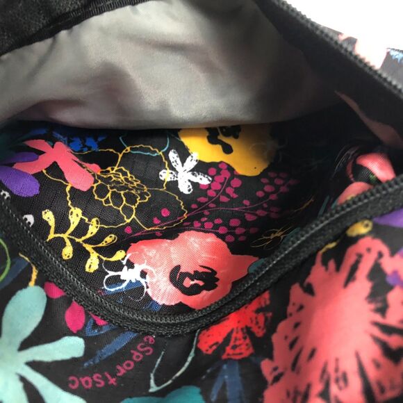 Vibrant LeSportsac Crossbody Pouch Bag Black Floral Multi-Zip Travel Shoulder - Picture 9 of 10